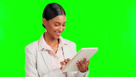 mujer de negocios feliz, tableta