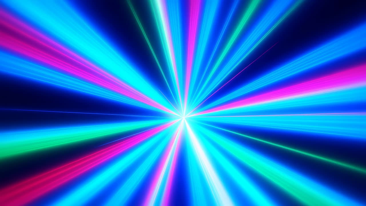 Vibrant Neon Light Beams Radiating from a Central Point