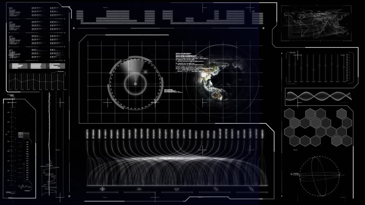 어두운 배경에 시계와 통계 처리의 애니메이션
