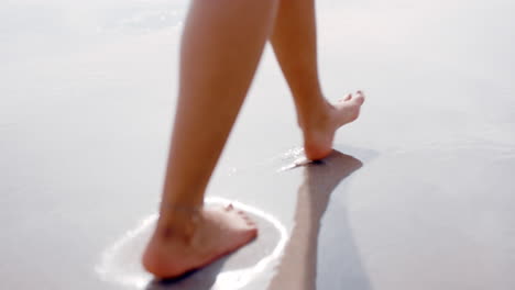 feet, wet sand and walking on the beach for summer