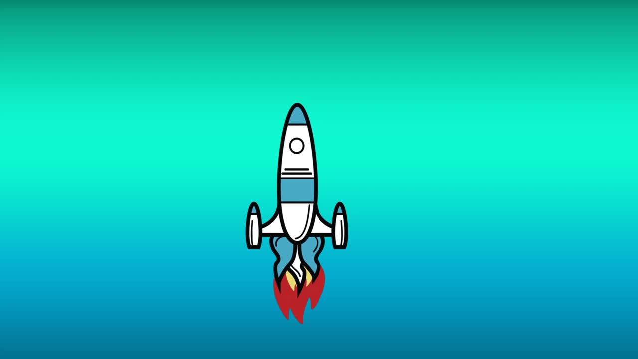 Rocket against blue and green background