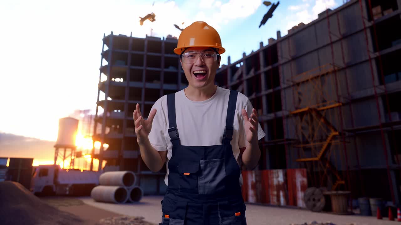 Asian Man Worker Saying Wow At Construction Site