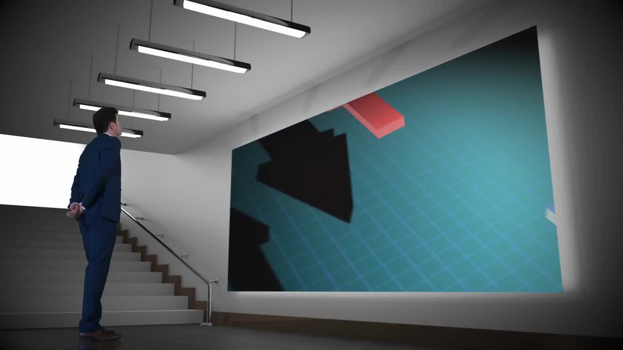 compuesto digital de un hombre de negocios viendo iconos de flecha animados