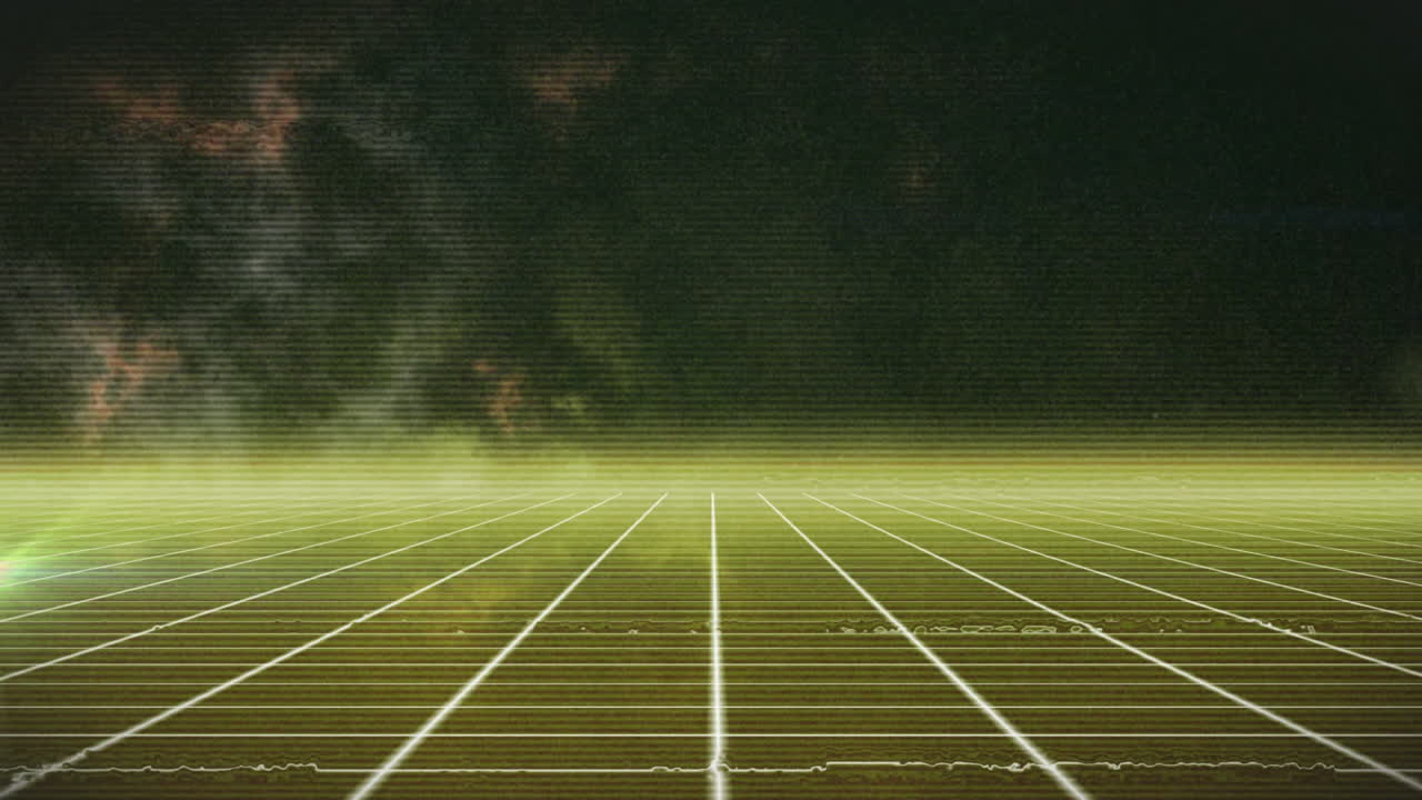 Animation of glowing light trails moving over mesh on black background