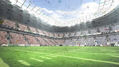 animation of rugby stadium with confetti falling from the sky