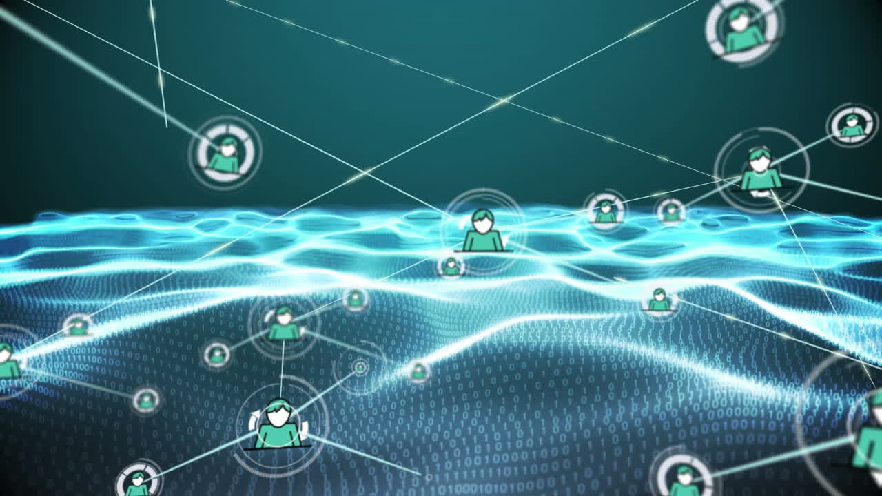 바이너리 코딩을 통해 디지털 아이콘으로 연결 네트워크의 애니메이션