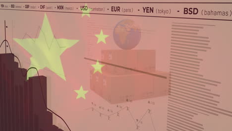 animation of data processing over flag of china