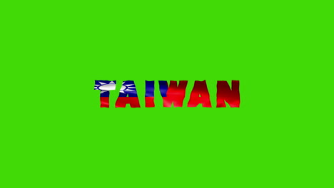 taiwan country wiggle text animation lettering with her waving flag blend in as a texture - green screen background chroma key loopable video