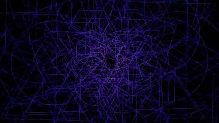 Abstract Geometric Pattern of Rotating Purple Lines on Black Background