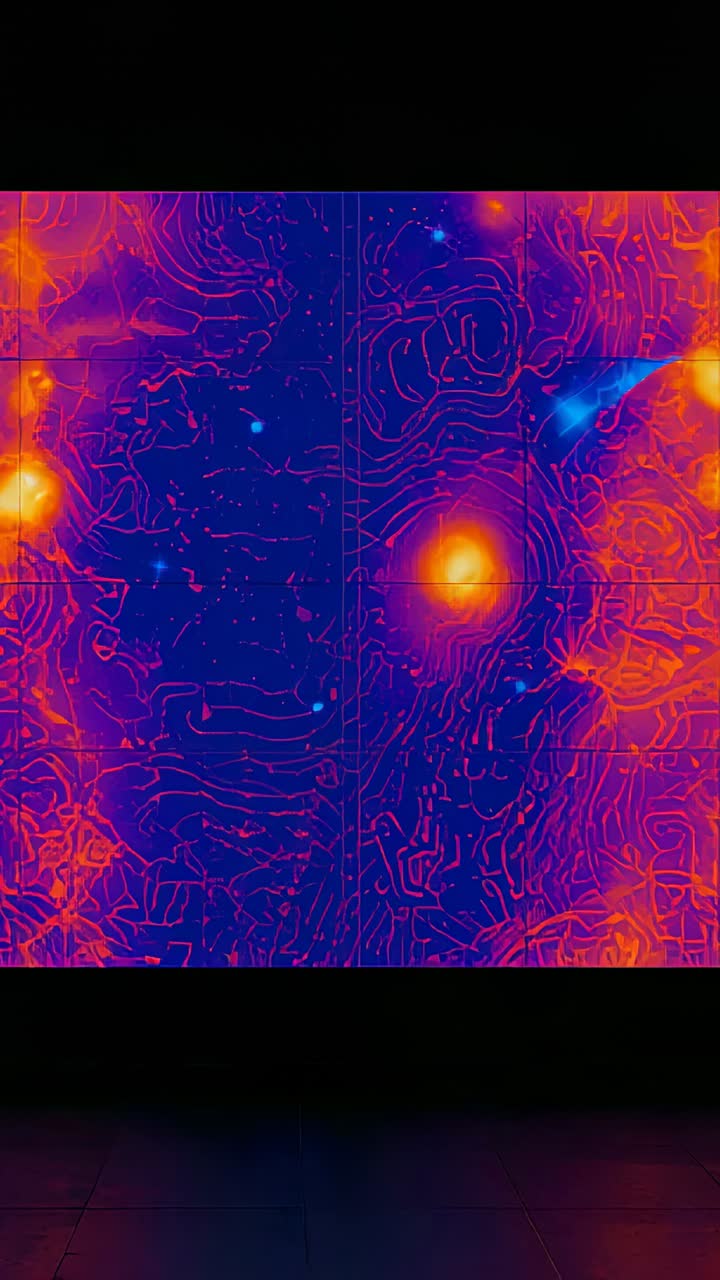 Vertical video: Refreshing wall display showing slight flickers in gallery as heatmap with hotspots