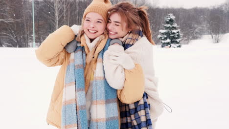 amigos felices en la nieve