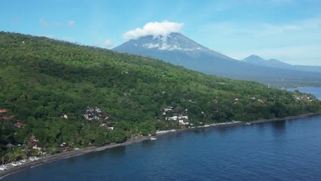 a slow zoom onto mount agung volcano in the east of bali, indonesia