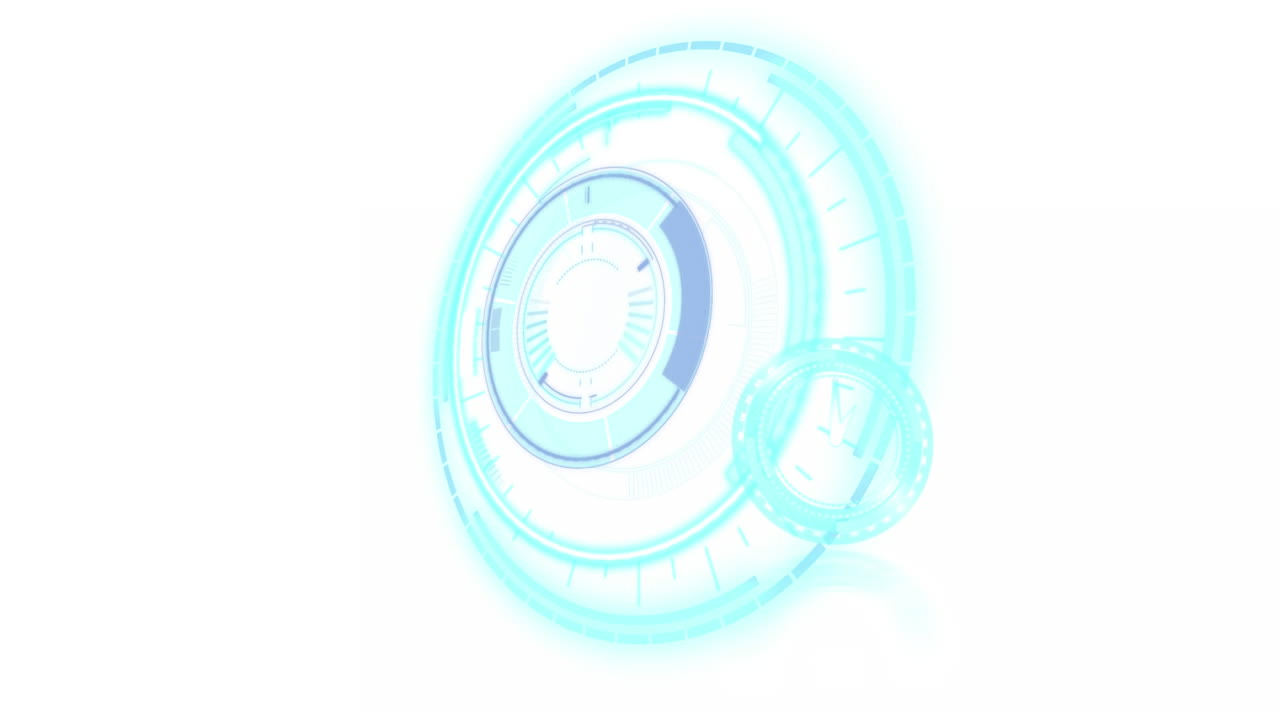 animación de reloj moviéndose rápido y escaneo de alcance sobre fondo blanco