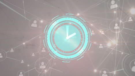 animación del reloj moviéndose sobre la red de conexiones