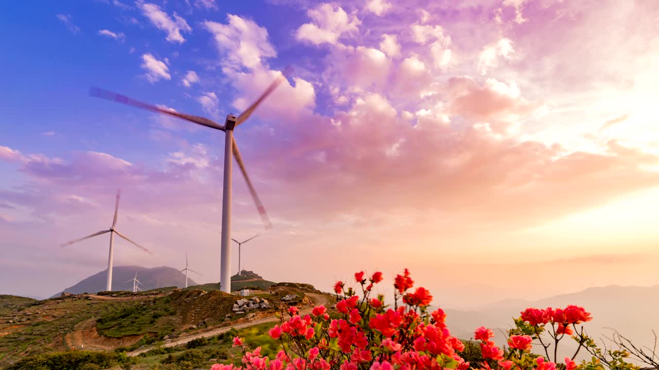 산에 있는 풍력 발전 장비