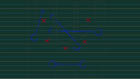 Animation-of-football-game-strategy-plan-showing-the-formations-drawn-on-green-chalkboard