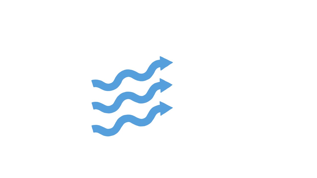 Blue wavy arrow icon rotates clockwise, maintaining center alignment, on a clean white background