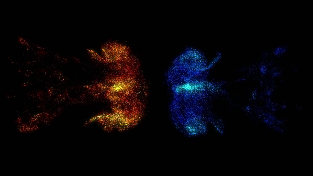 superposición de colisión de partículas de polvo de colores 4k