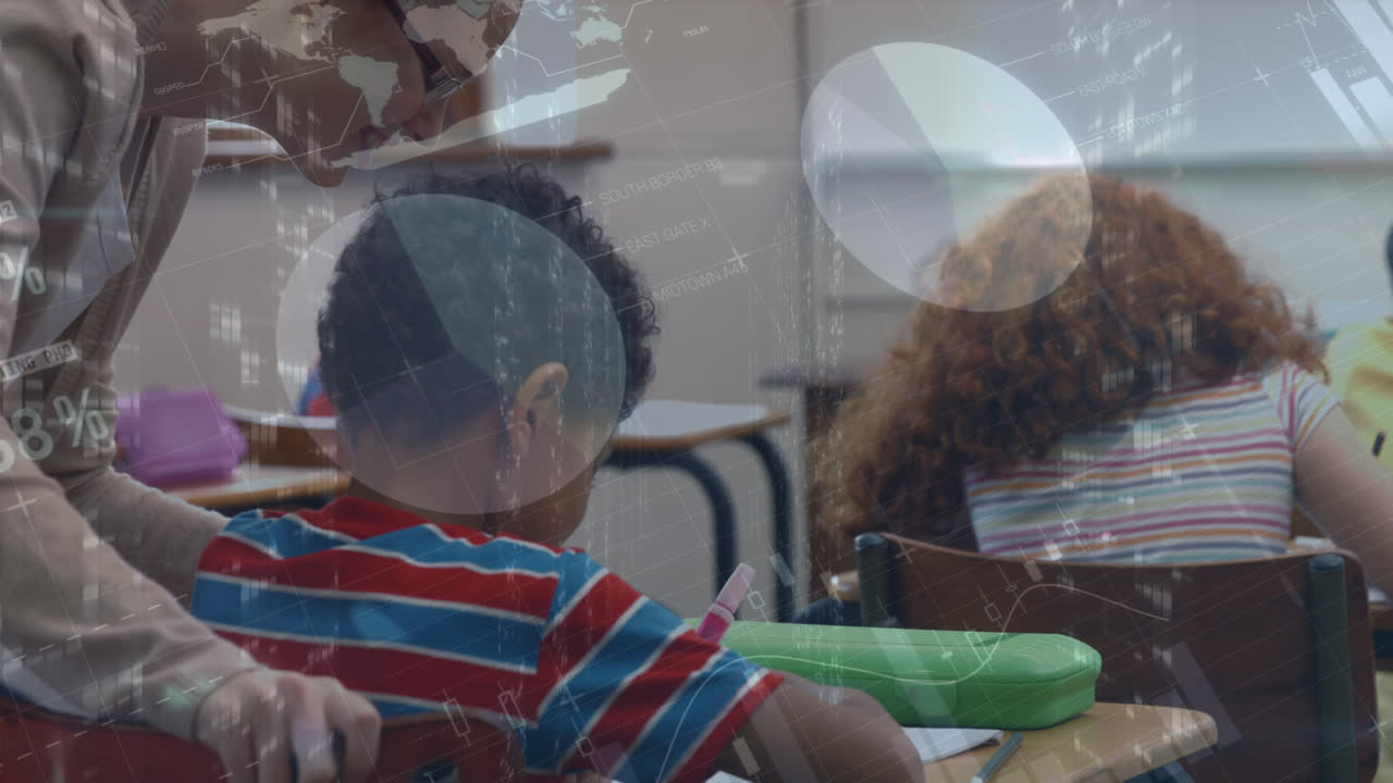 procesamiento de datos estadísticos sobre una maestra caucásica que enseña a un niño afroamericano en la escuela