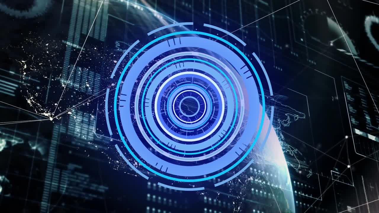 전 세계를 스캔하는 범위의 애니메이션과 데이터 처리