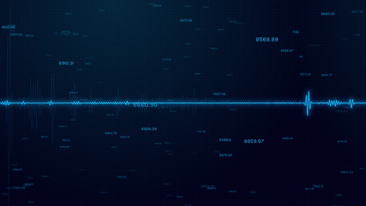 4k digital cyberspace wave particles music digital background with lots spots data network