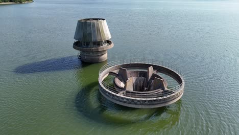 concrete overflow bewl water kent largest reservoir, southeast england, drone,aerial