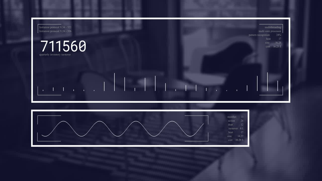 빈 사무실에서 데이터 처리 및 다이어그램의 애니메이션