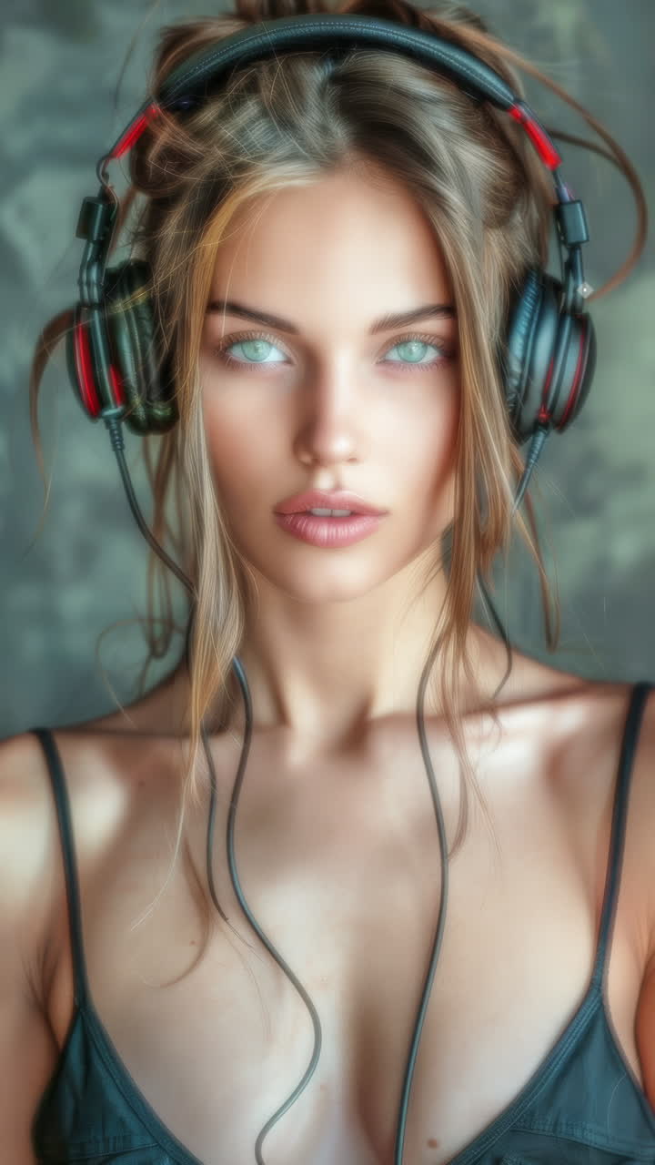 females with audio speakers and headphones made with AI