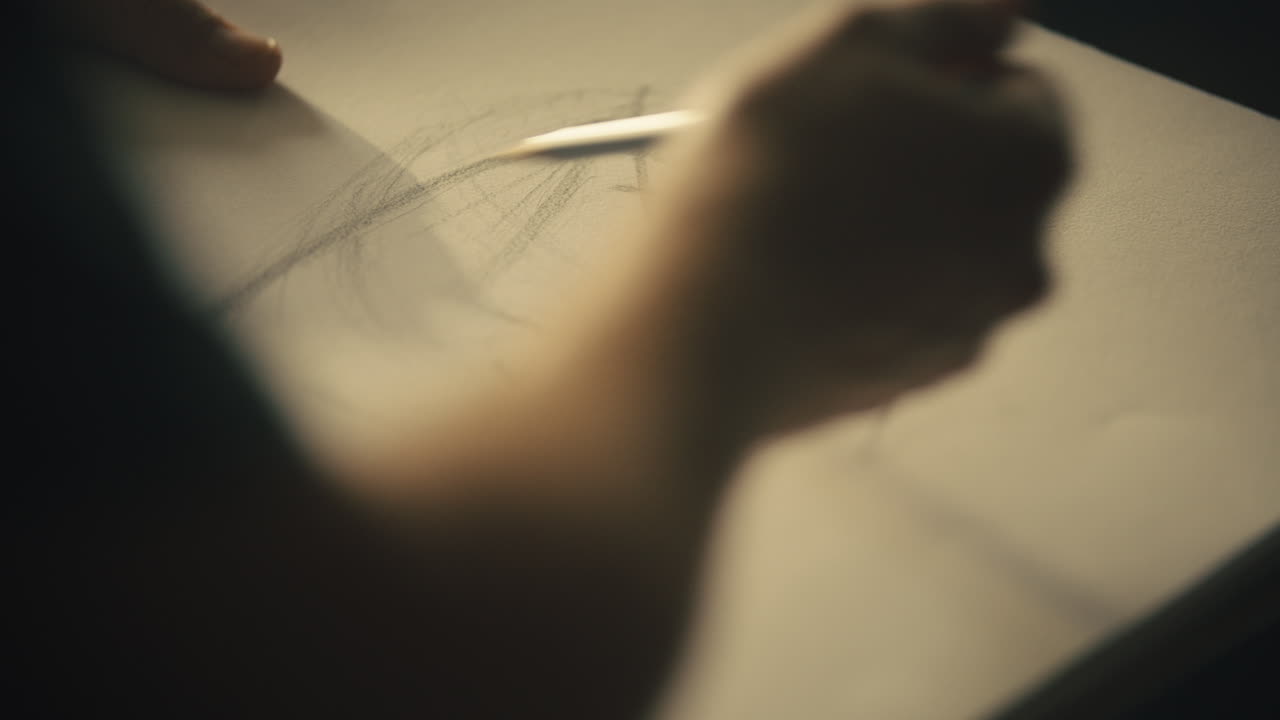 un artista dibuja una cara en un bloc de dibujo mientras el sol ilumina el bloc desde una ventana