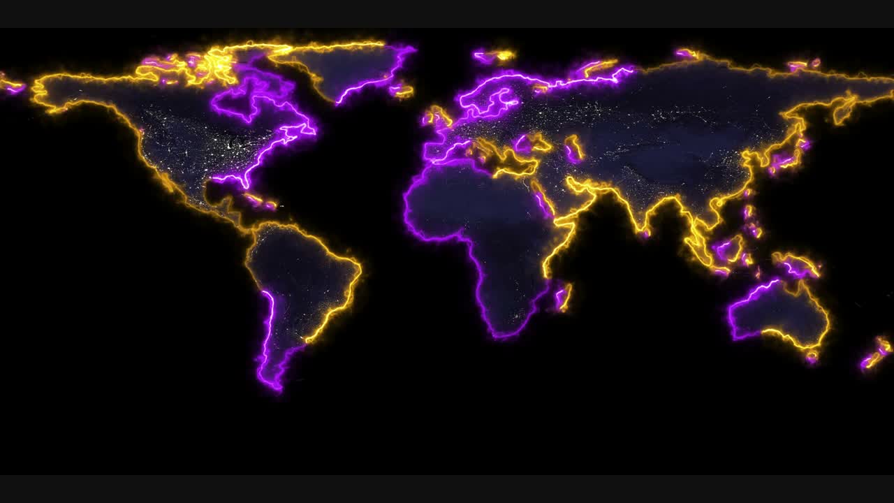 las líneas brillantes trazan los contornos del mapa del mundo.