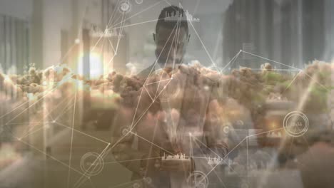 animación del procesamiento de datos sobre un empresario afroamericano