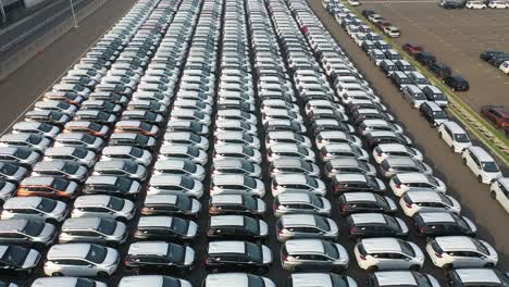 large inventory of cars in a parking lot