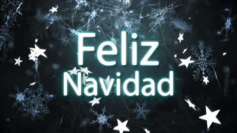 animación de feliz navidad texto sobre la nieve que cae en el paisaje de invierno fondo