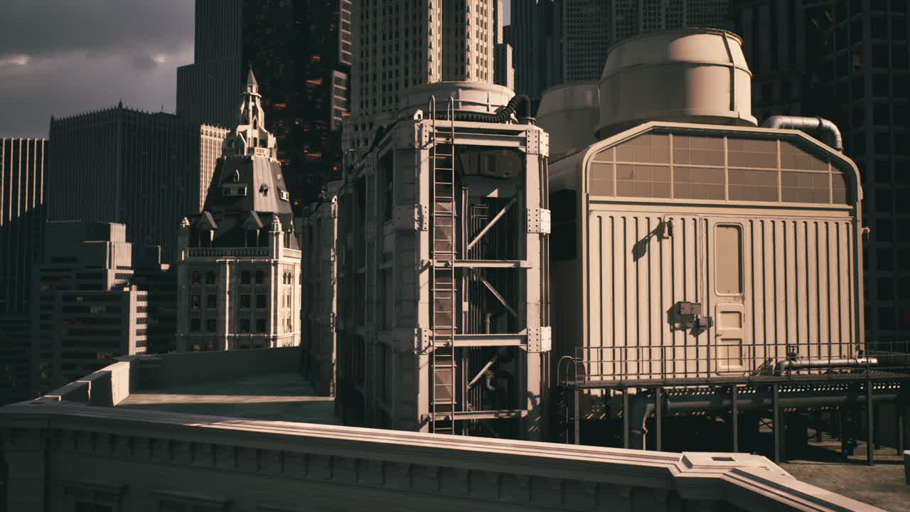 Unique architecture of a rooftop in a bustling city during daylight hours