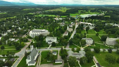 a view of the campus from the air during summertime