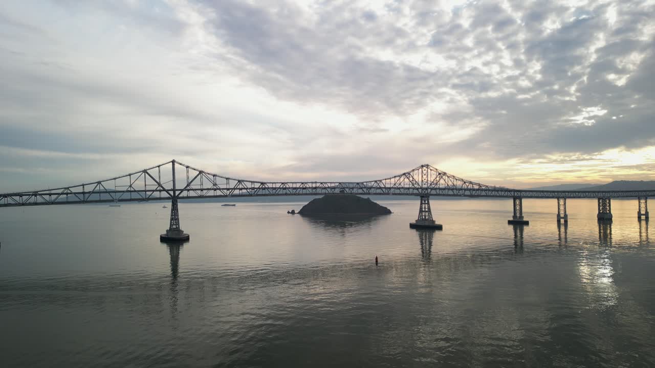 Aerial overview of Richmond Bridge from Point Molate Beach Richmond California USA