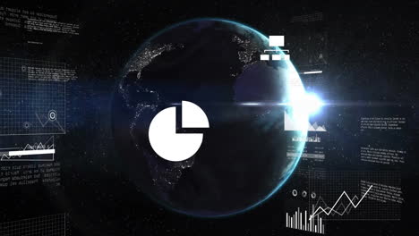 animation of data processing and statistics over globe