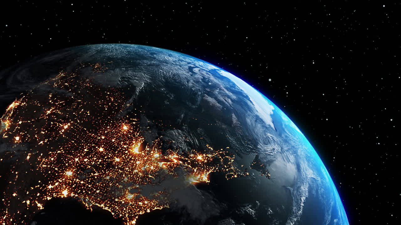 지구 행성 3d  ⁇ 도 애니메이션 현실적인 지리 표면과 구름