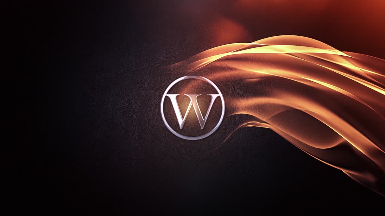 Presentazione cinematografica del logo con onde di luce astratte e brillanti