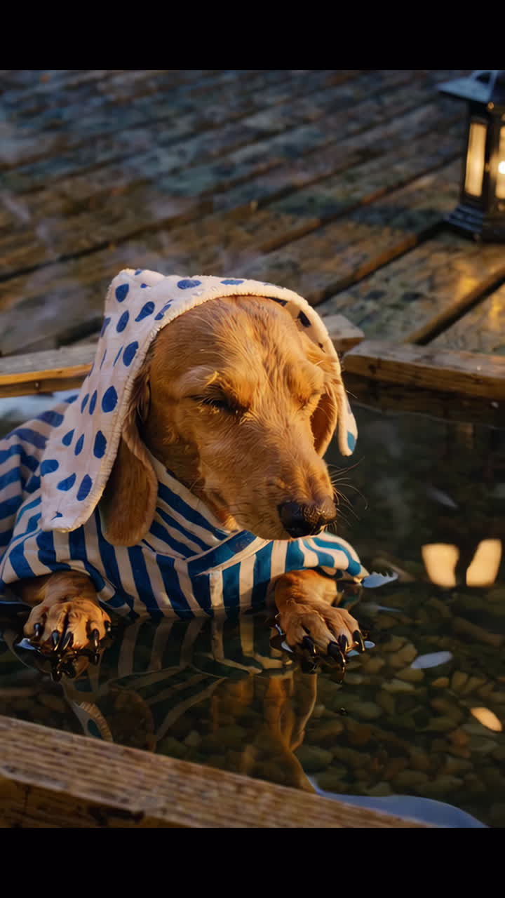 Dog Relaxing in a Hot Spring