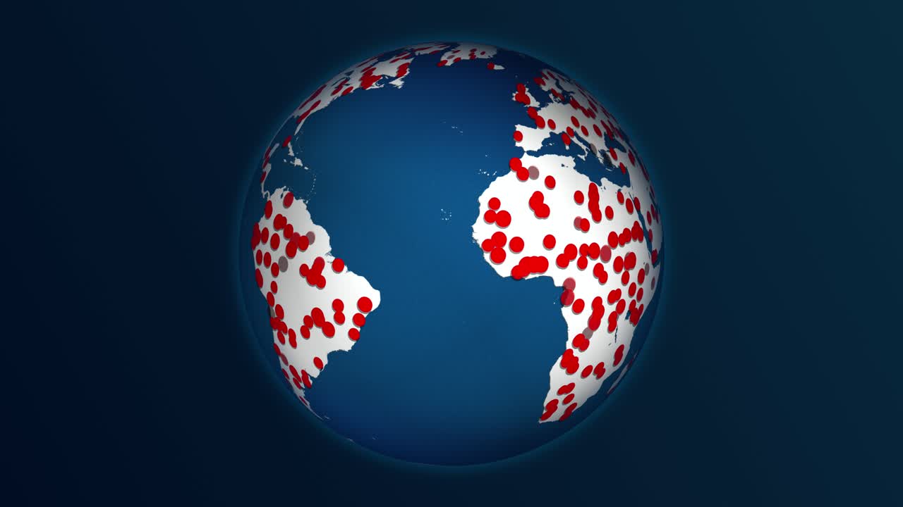 brote pandémico con puntos calientes en una tierra giratoria ilustrada