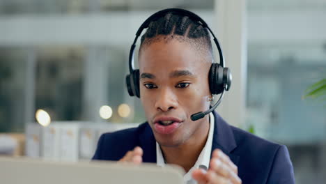 man, laptop and consulting in call center