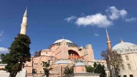 exterior of the hagia sophia in sultanahmet, istanbul, on sunny day time lapse