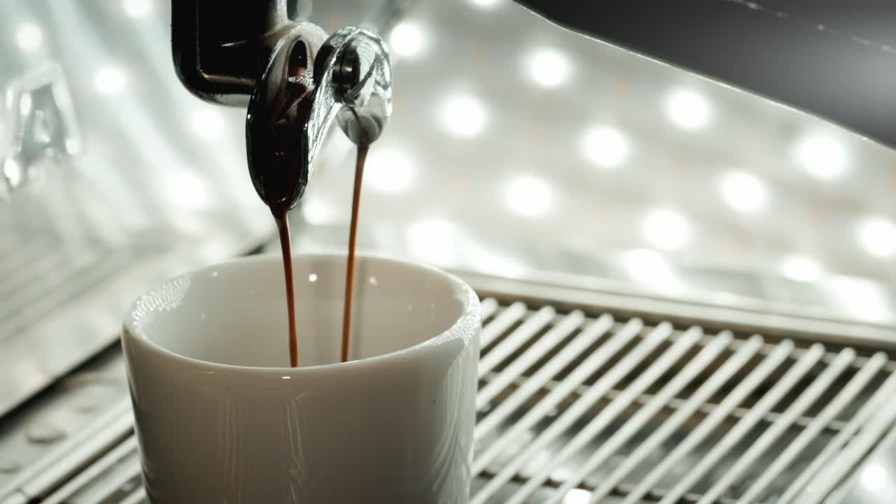 Espresso being poured into a white cup