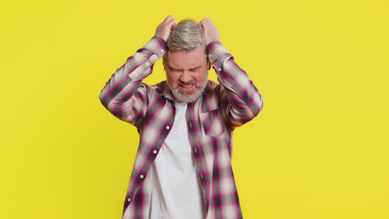 Mature man deep despair stress quarrel hopelessness meltdown intense frustration emotional breakdown