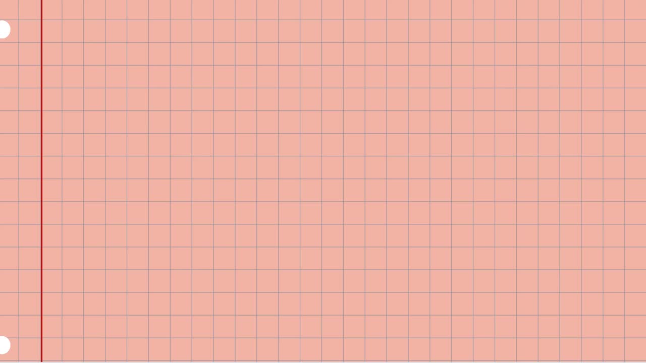 Animação de ícones de conceito escolar e equações matemáticas em fundo de papel quadriculado rosa.