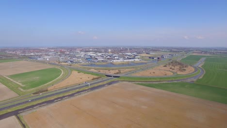 Aerial:-Threeway-interchange-and-highways-near-Goes,-the-Netherlands