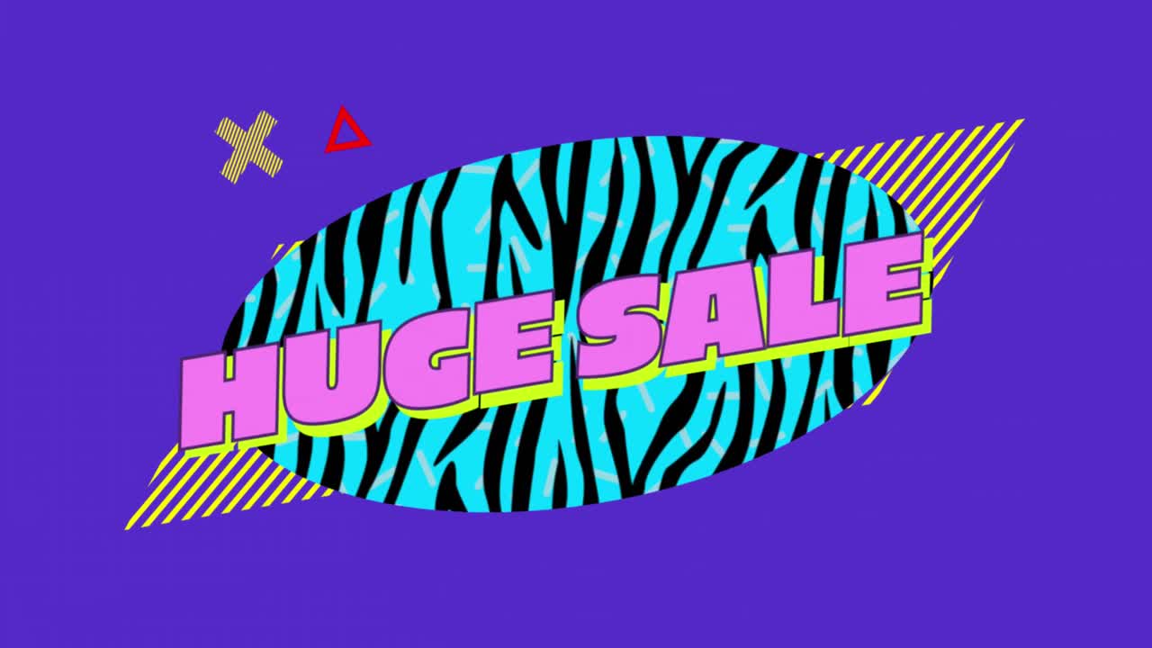 파란색 타원형에 거대한 판매 그래픽과 제브라 줄무 ⁇  보라색 배경 4k