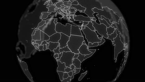 sudan country alpha for editing data analysis technology globe rotating, cinematic video showcases a digital globe rotating, zooming in on sudan country alpha for editing template