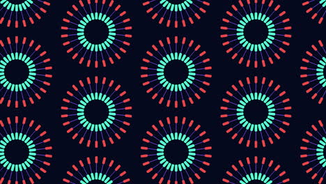 digital and futuristic neon circles pattern from dots and lines on black gradient